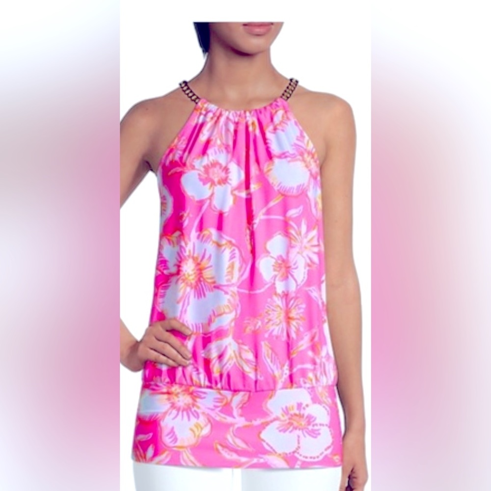 Lilly Pulitzer Bowen halter top - Prosecco, pink beachy blossoms NWT Medium
